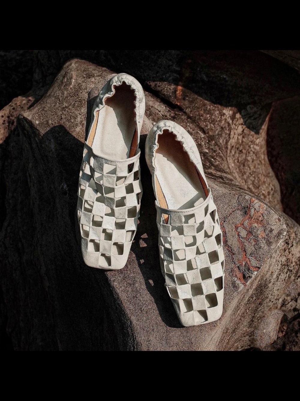 Woven Cutout Square Slip-On Flats - White
